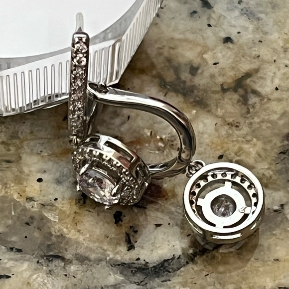 Rhodium Round Zirconia Dangle Earrings - Picture 3 of 5